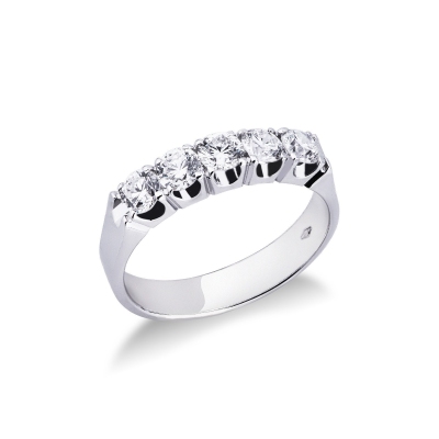 White gold 18k 5 stones ring with diamonds 0,90 ct