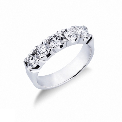 5 diamonds half eternity ring 1,40 ct in white gold 18k