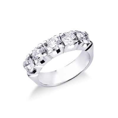 White gold 18k 5 diamonds half eternity ring ct 2,20 
