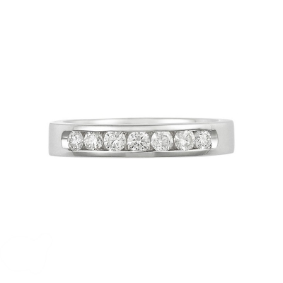 Seven diamonds half channel eternity ring in white gold 18k