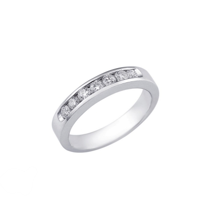 Seven diamonds half channel eternity ring in white gold 18k