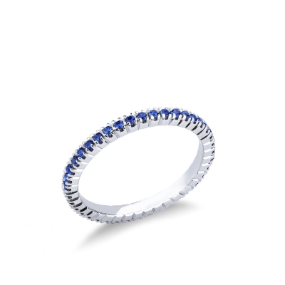 White gold 18k eternity ring with blue sapphires 
