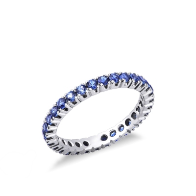 Full eternity ring in white gold 18k with blue sapphires 