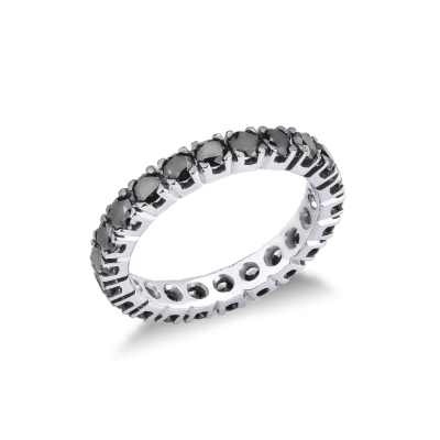 18k white gold eternity ring with black diamonds.