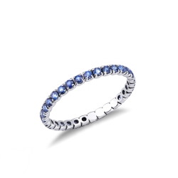 18k white gold eternity ring with blue sapphires
