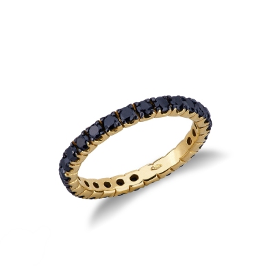 Eternity ring with black diamonds in 18kt yellow gold