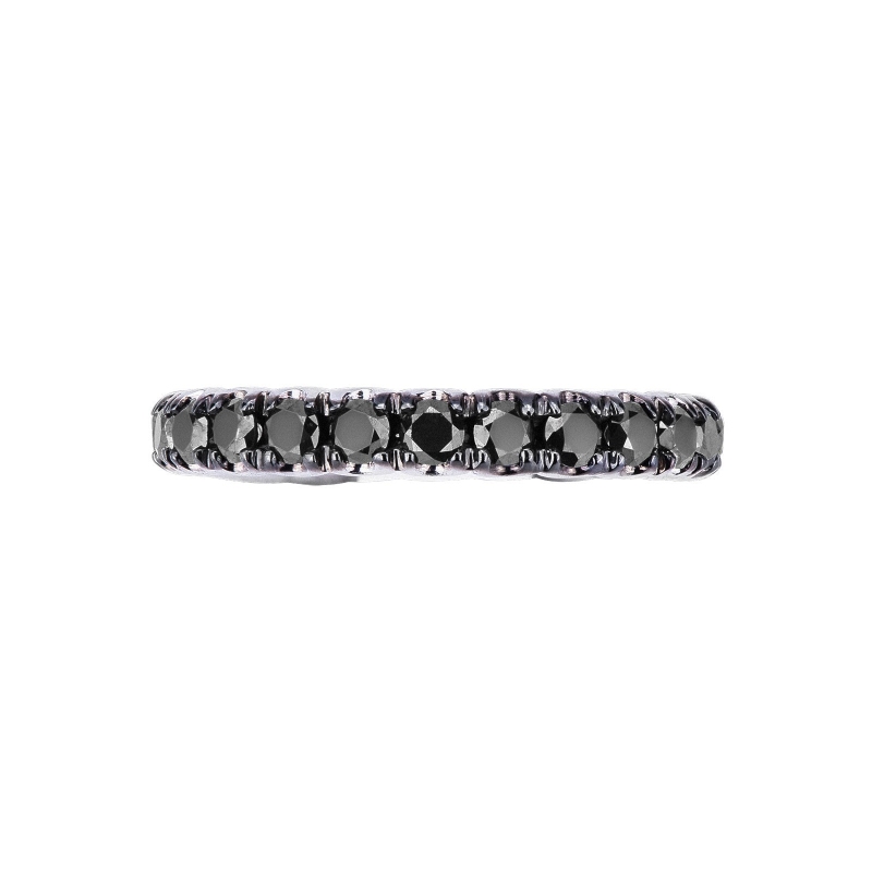 Black diamonds and blackened prongs eternity ting in 18kt white gold