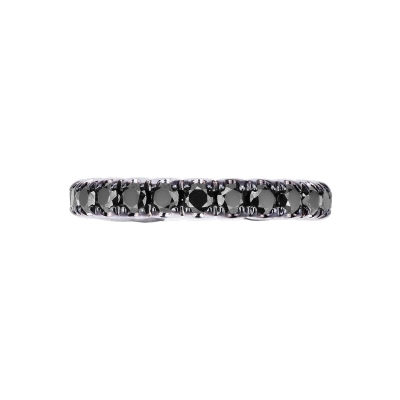 Black diamonds and blackened prongs eternity ting in 18kt white gold
