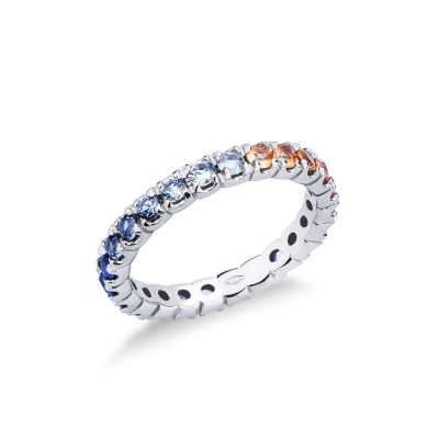 Multicolor sapphire eternity ring in white gold 18k