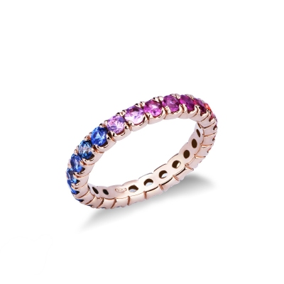 18k rose gold rainbow eternity ring with multicolor sapphires