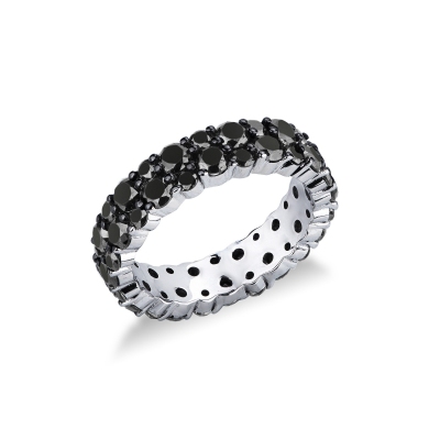 Eternity two rows black diamonds ring