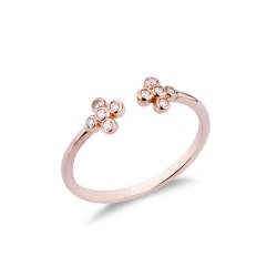 18K rosé gold open ring with two diamonds crosses