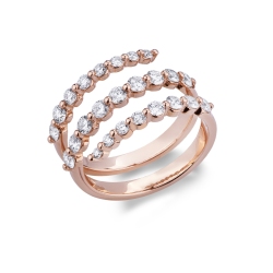 18k rosé gold band ring with three separated rows of diamonds