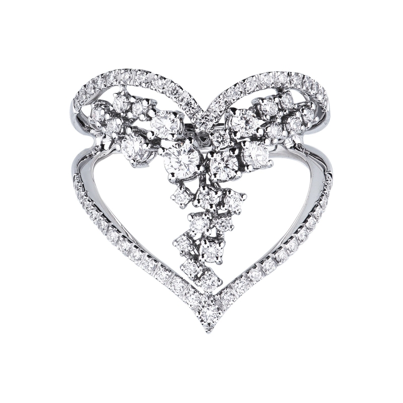 Heart design ring in white gold 750 with diamonds Heart design ring in white gold 750 with diamonds