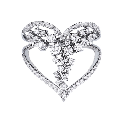 Heart design ring in white gold 750 with diamonds