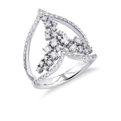 Heart design ring in white gold 750 with diamonds