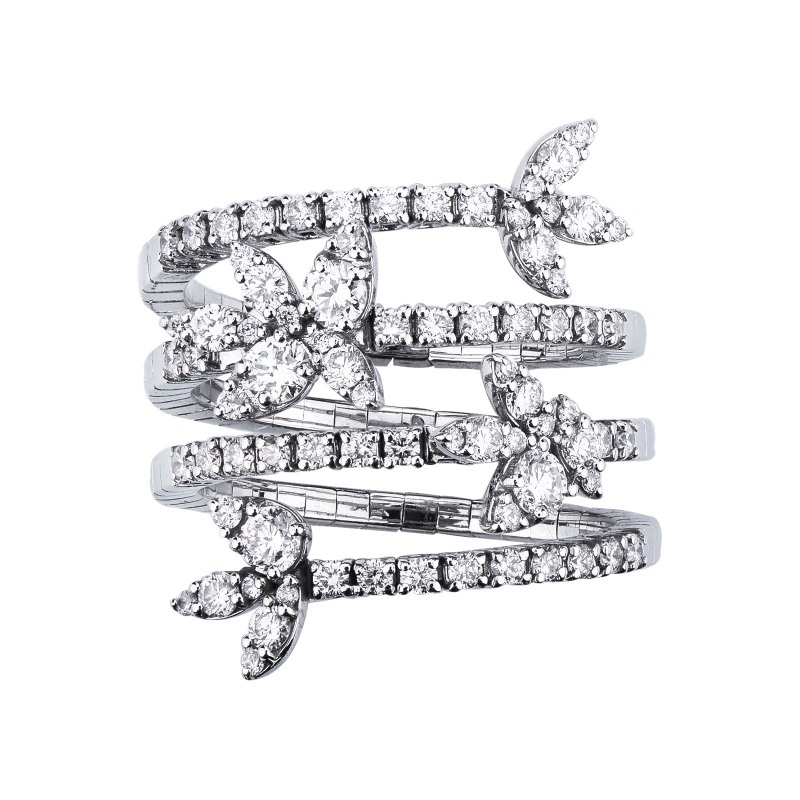 18k white gold spiral ring with diamonds