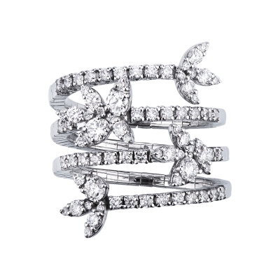 18k white gold spiral ring with diamonds