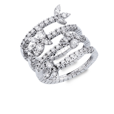 18k white gold spiral ring with diamonds