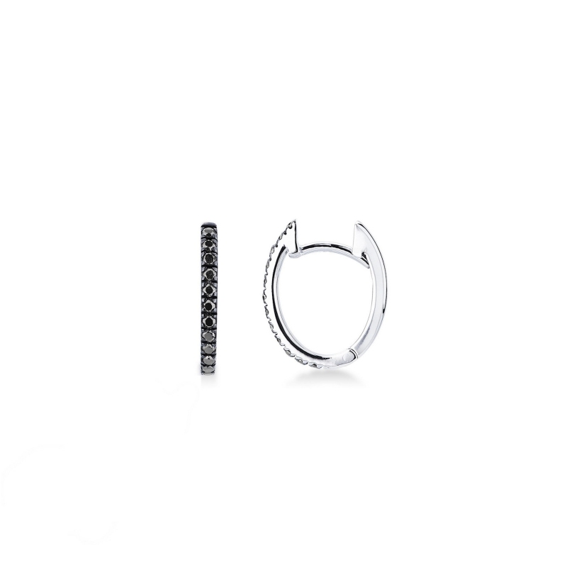 White gold 18k oval earrings with black diamonds, 0,20 ct