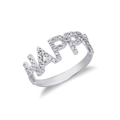 Personalized ring HAPPY white gold 18K and diamonds