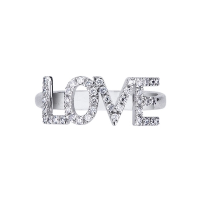 Letter ring LOVE in gold and diamonds
