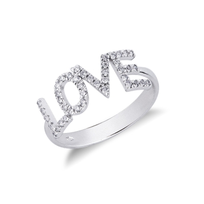 Letter ring LOVE in gold and diamonds