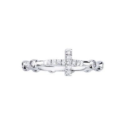 Crossed diamond ring in white gold 18k