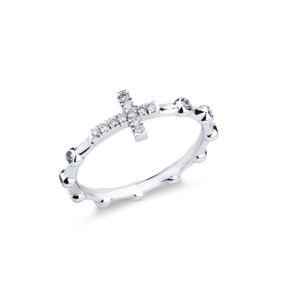 Crossed diamond ring in white gold 18k