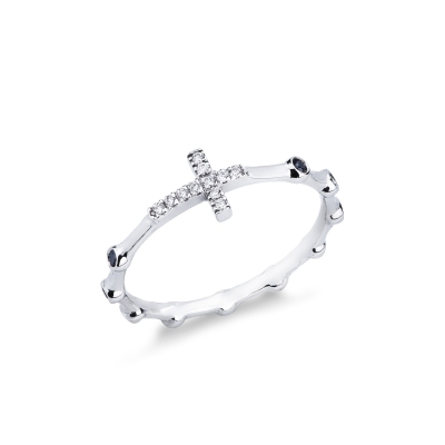 Crossed diamond ring in white gold 18k with diamonds