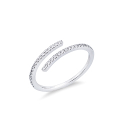 Curved ring in white gold 18k and diamonds