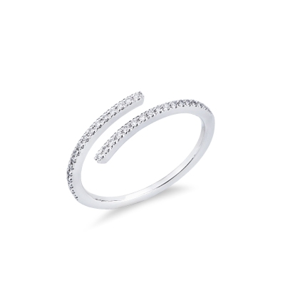Curved ring in white gold 18k and diamonds 