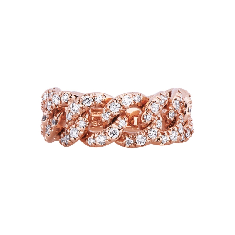 Rose gold 18k groumette ring with diamonds 