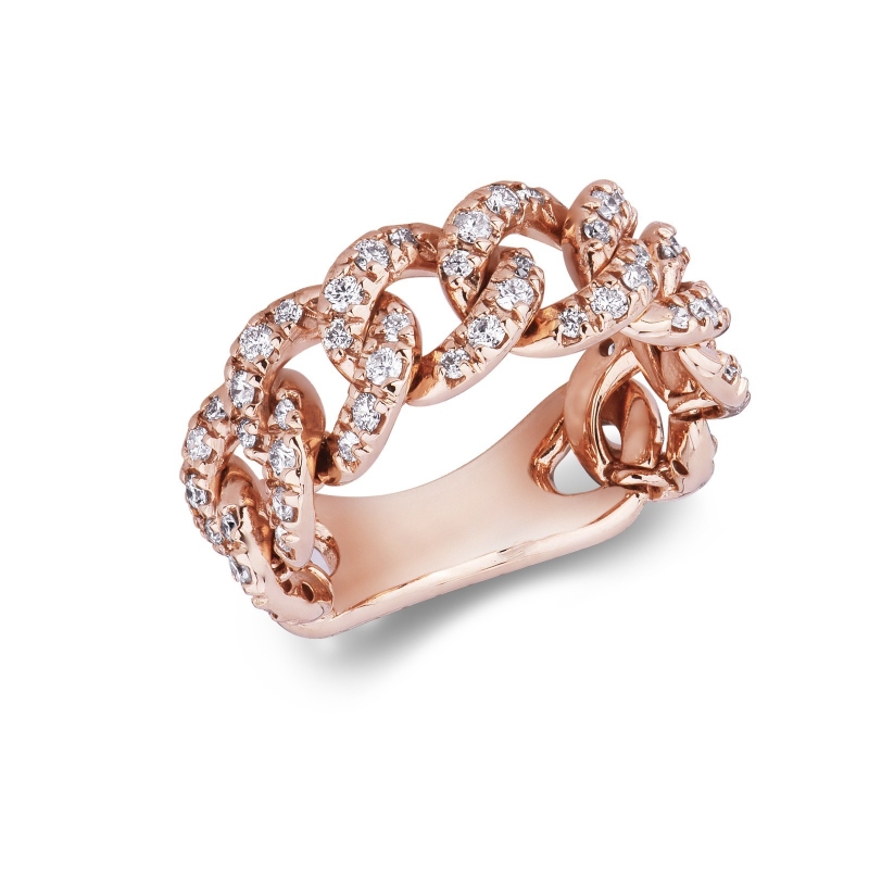 Rose gold 18k groumette ring with diamonds 