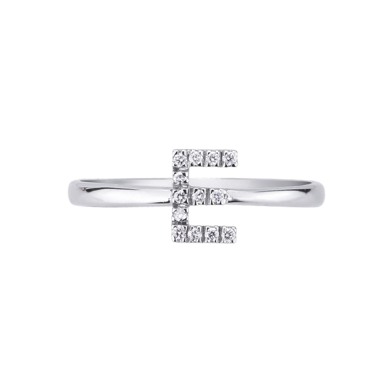 Ring with the Initial E in white gold and diamonds Ring with the Initial E in white gold and diamonds