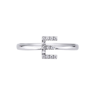 Ring with the Initial E in white gold and diamonds