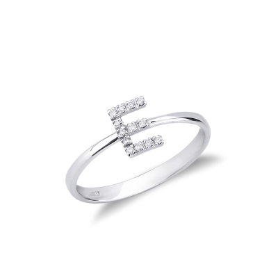 Ring with the Initial E in white gold and diamonds