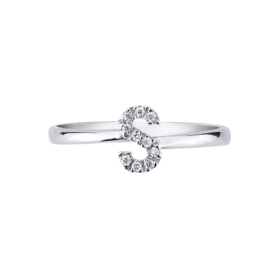 Ring with Initial S white gold and diamonds