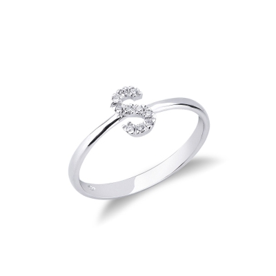 Ring with Initial S white gold and diamonds