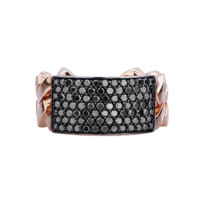 Rose gold 18k groumette ring with plate in black diamonds