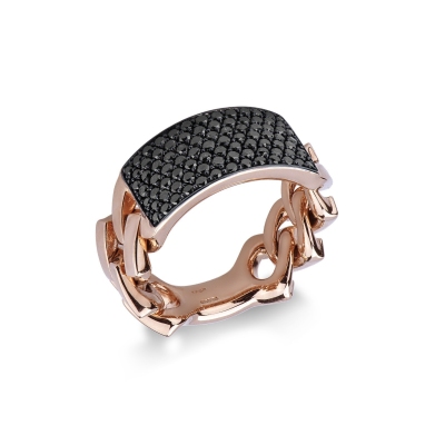 Rose gold 18k groumette ring with plate in black diamonds