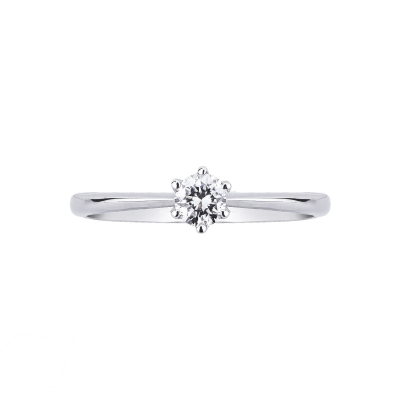 6 claw solitaire diamond ring 0,25 ct white gold 18k 