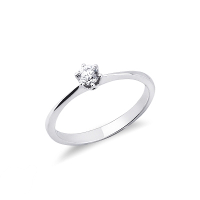 6 claw solitaire diamond ring 0,25 ct white gold 18k 