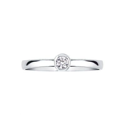 White gold 18k bezel solitaire diamond ring 0,10 ct