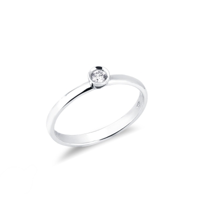 White gold 18k bezel solitaire diamond ring 0,10 ct