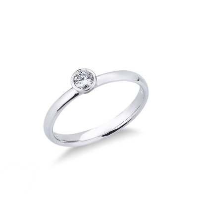 Bezel solitaire ring with a 0,15 ct diamond white gold 18k