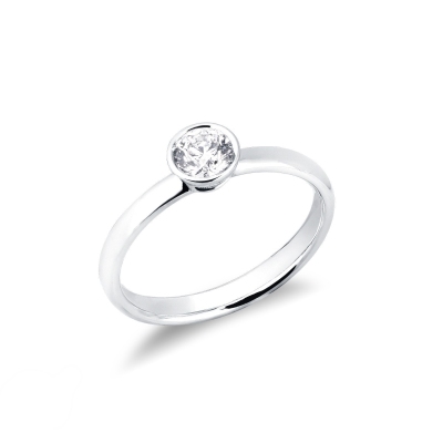 Bezel-set solitaire 0.40ct diamond ring in 18kt white gold