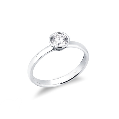 Bezel solitaire 0,50 ct diamond ring white gold 18k 