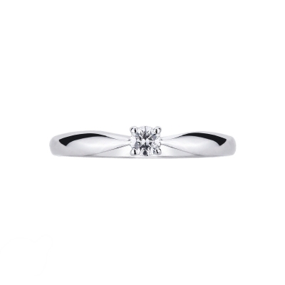 4 claw Solitaire Ring 18k White Gold with 0,15 ct Diamond 
