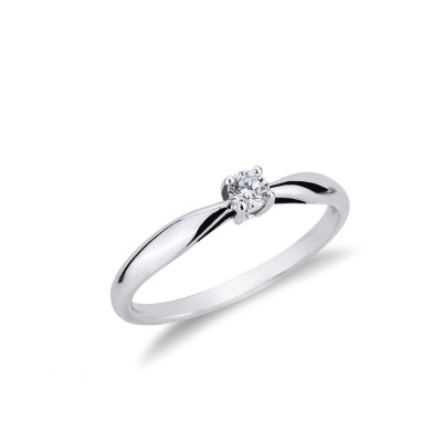4 claw Solitaire Ring 18k White Gold with 0,15 ct Diamond 